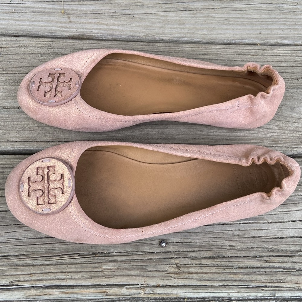 Tory Burch Minnie Travel Ballet Flats in Rose Gold Suede Women's Size 9 - Picture 5 of 10